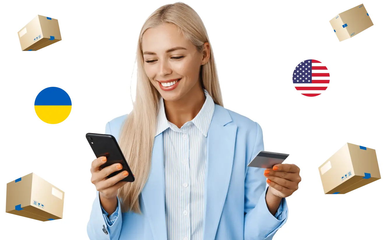 Girl with phone and card in hands