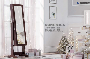 SONGMICS напольное зеркало с шкафчиком для ювелирных изделий